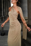 Sexy Fitted Ruffled Halter Sash Backless Maxi Dress