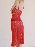 Sexy Floral Lace Strap Tank Camis Crop Top with See-through Long Skirt Set