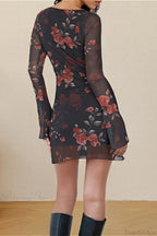 Sexy Floral Tulle Fitted Mini Dress
