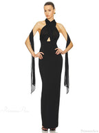 Sexy Halter Backless Mesh Patchwork Black Sleeveless Bodycon Party Dress