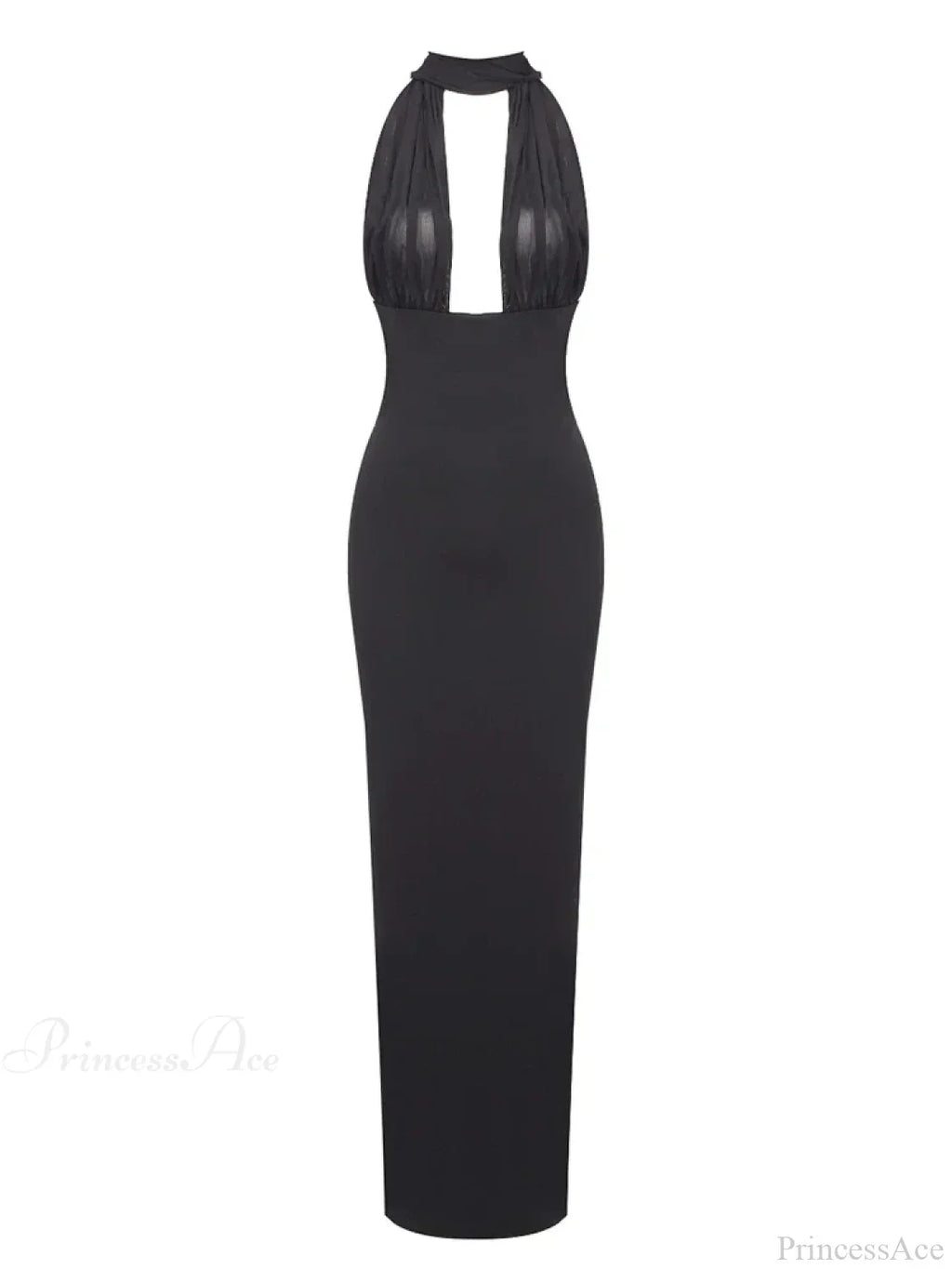 Sexy Halter Backless Mesh Patchwork Black Sleeveless Bodycon Party Dress