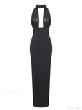 Sexy Halter Backless Mesh Patchwork Black Sleeveless Bodycon Party Dress