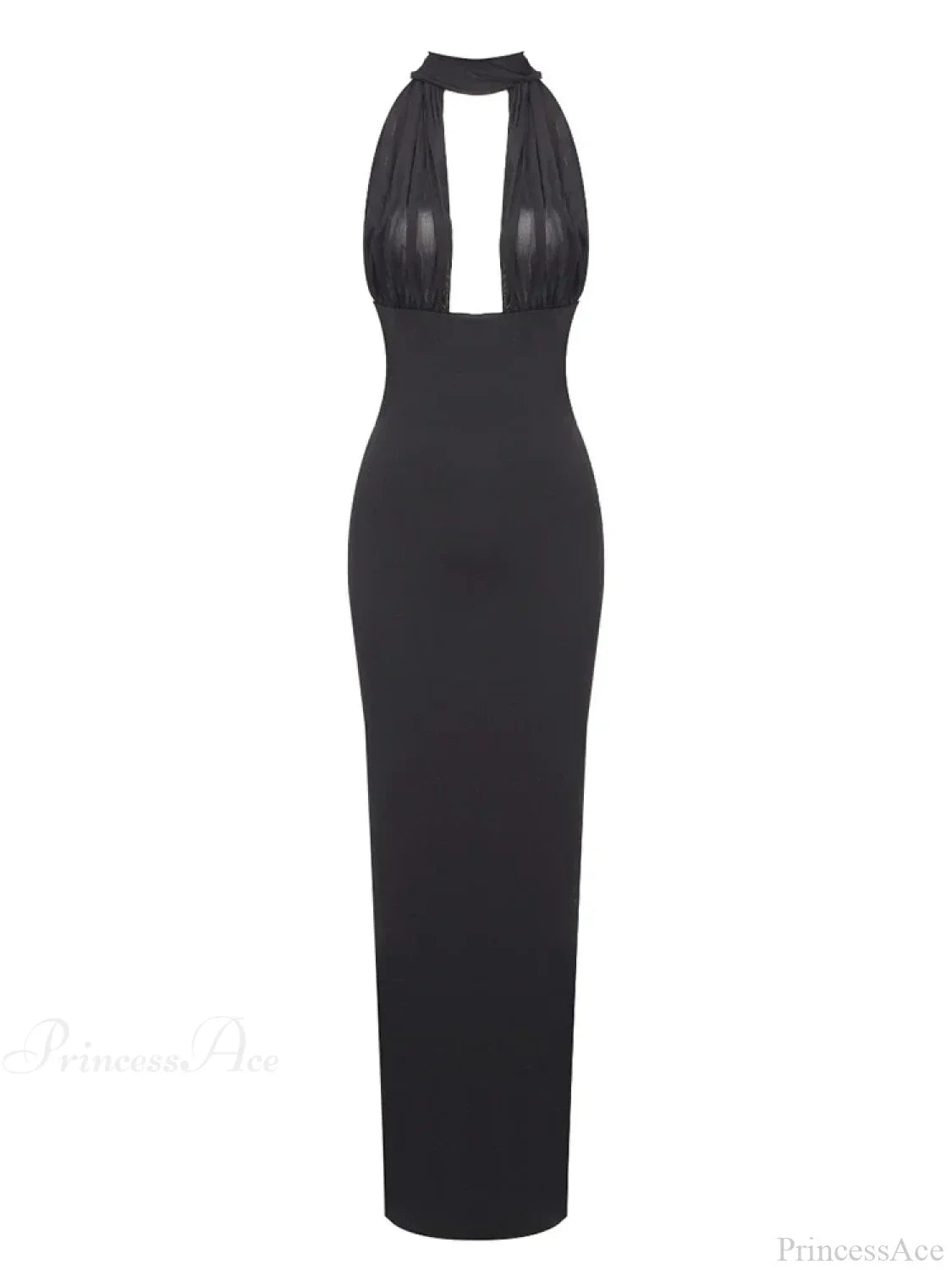 Sexy Halter Backless Mesh Patchwork Black Sleeveless Bodycon Party Dress