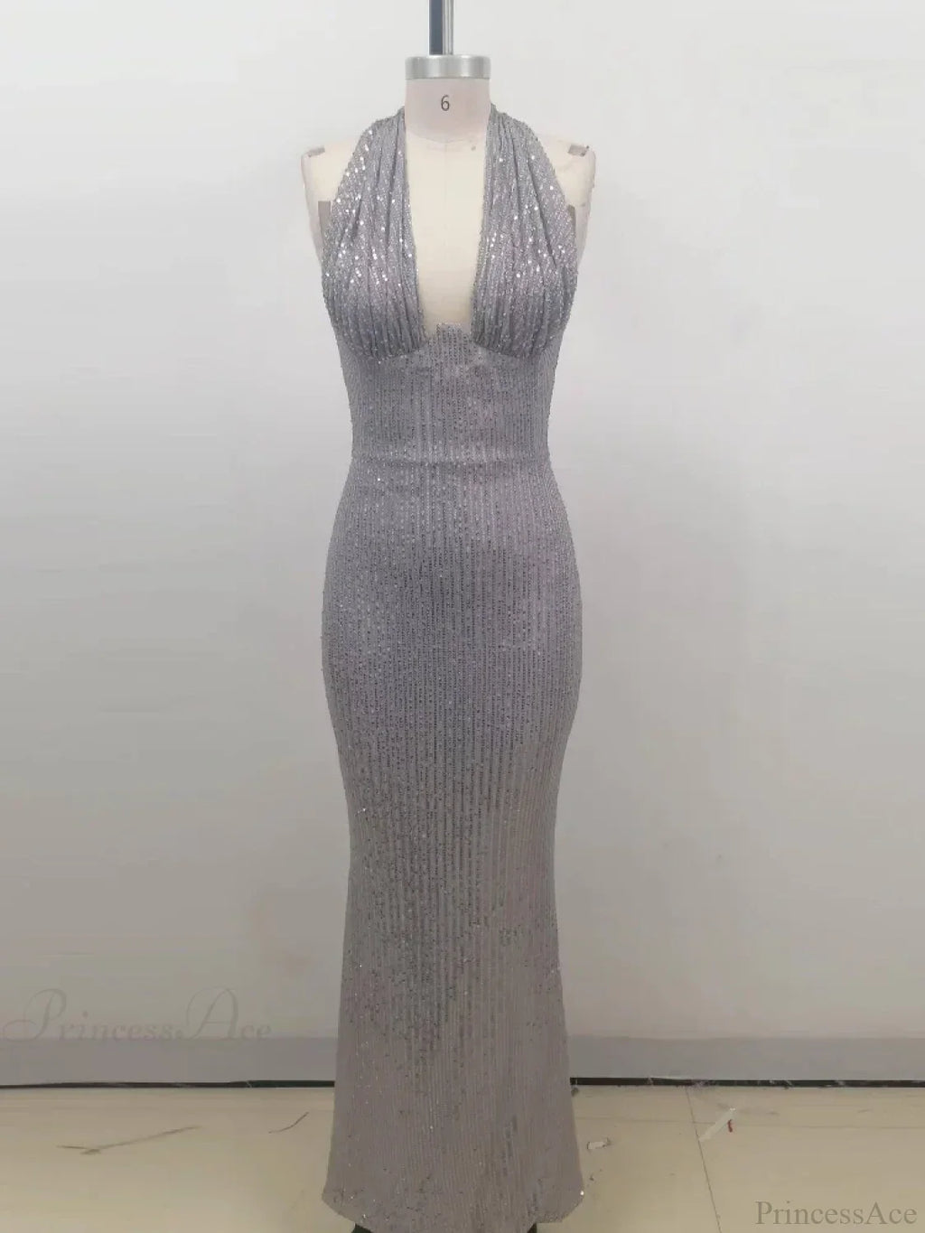 Sexy Halter Deep V Neck Sequins Green Sleeveless Backless Celebrity Party Dress