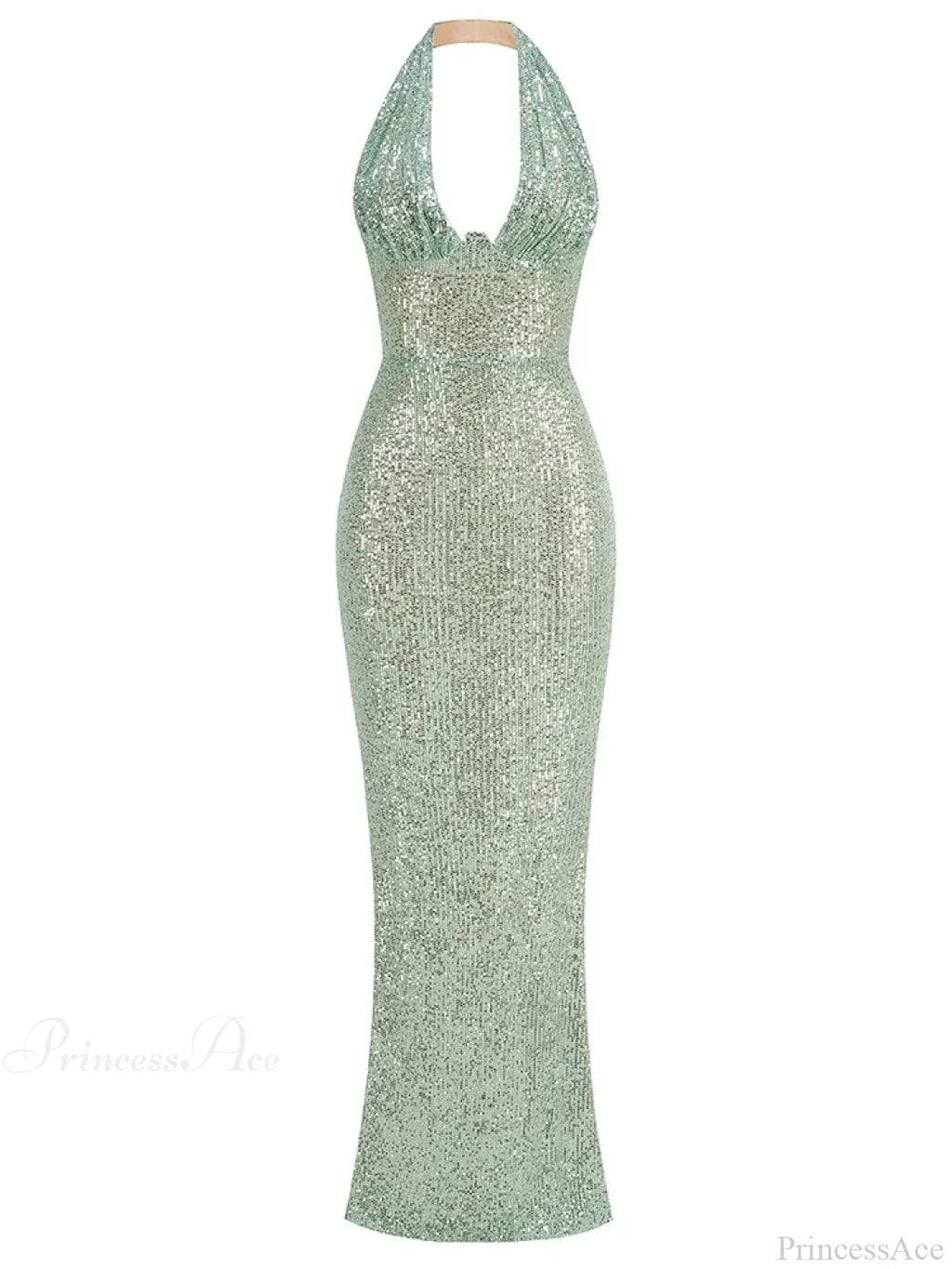 Sexy Halter Deep V Neck Sequins Green Sleeveless Backless Celebrity Party Dress