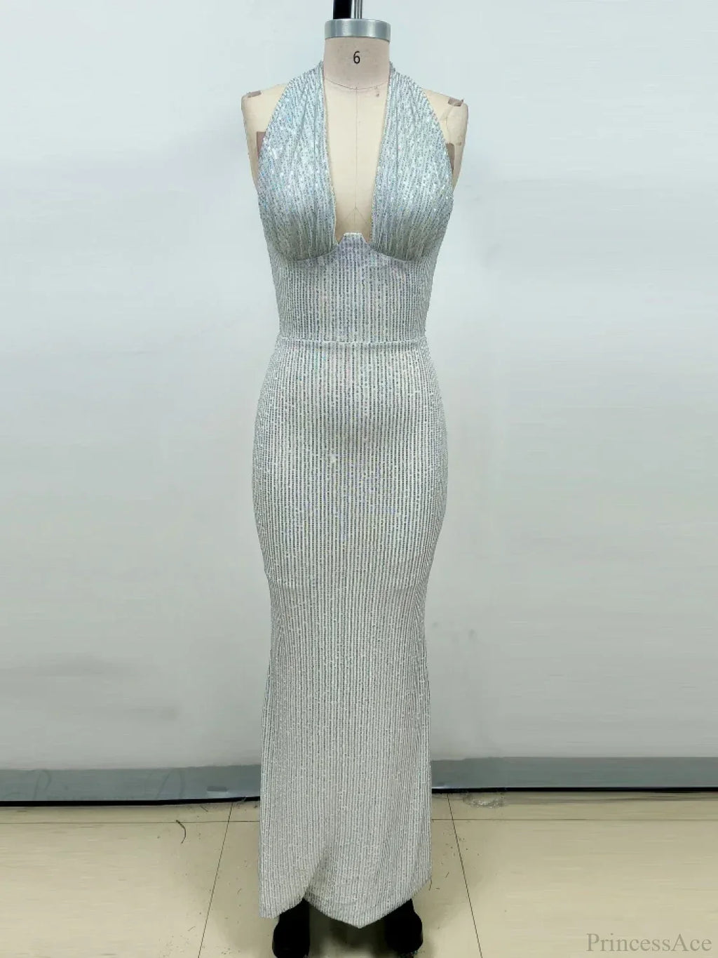 Sexy Halter Deep V Neck Sequins Green Sleeveless Backless Celebrity Party Dress