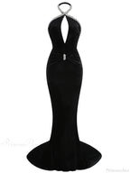 Sexy Halter Neck Diamonds Chain Hollow Out Black Velvet Sleeveless Party Dress