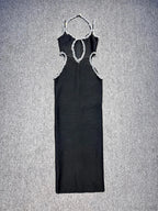 Sexy Halter Neck Sling Hollow Out Crystal Bandage Dress Long Party Dress