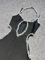 Sexy Halter Neck Sling Hollow Out Crystal Bandage Dress Long Party Dress