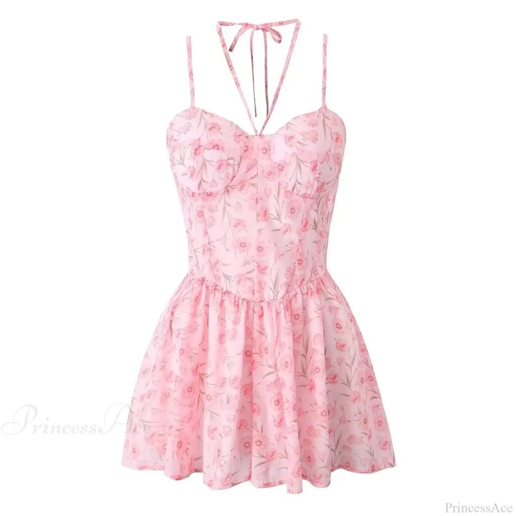 Sexy Halter Sling Floral Print Jumpsuit Floral Dress