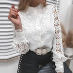 Sexy Hollow Lace Patchwork Long Sleeve Blouse