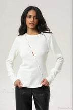 Sexy Irregular Crew Neck Long Sleeve Knit Sweater