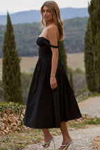 Sexy Lace Square Neck Lace Up Back Fit & Flare Midi Sundress - Black