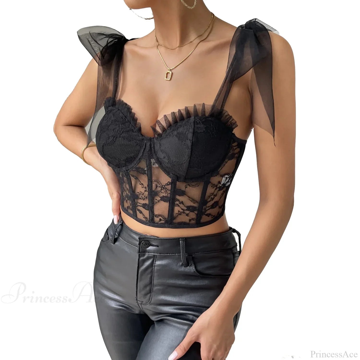 Sexy Mesh Lace Corset Camisole See-through Top