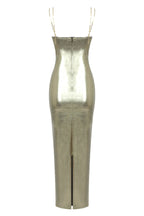 Sexy Metallic Cowl Sweetheart Neck Chain Strap Fitted Evening Maxi Dress - Gold