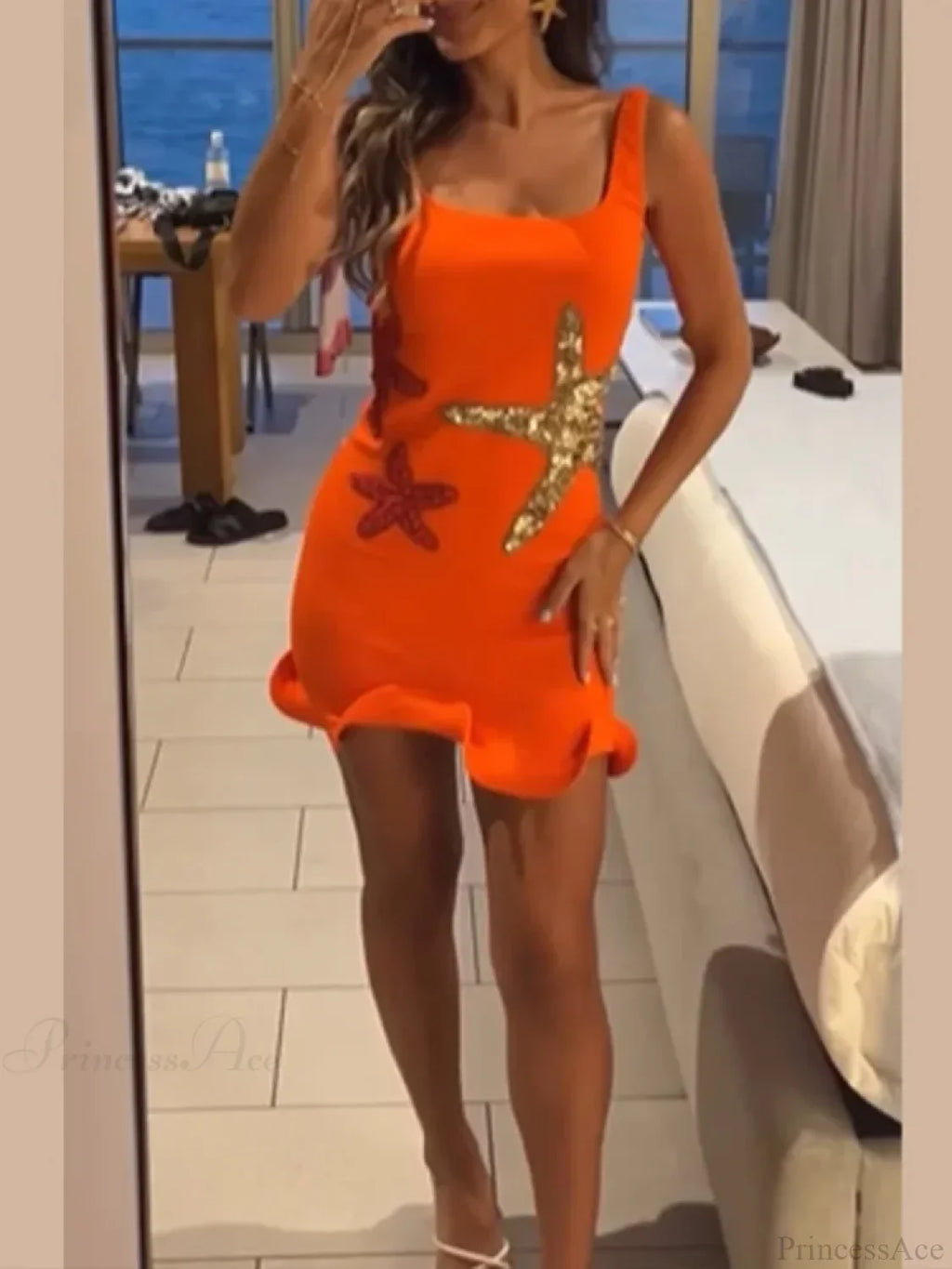 Sexy Mini Fashion Shiny Sequins Printed Strap Summer Chic Sleeveless Party Dress