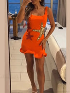 Sexy Mini Fashion Shiny Sequins Printed Strap Summer Chic Sleeveless Party Dress