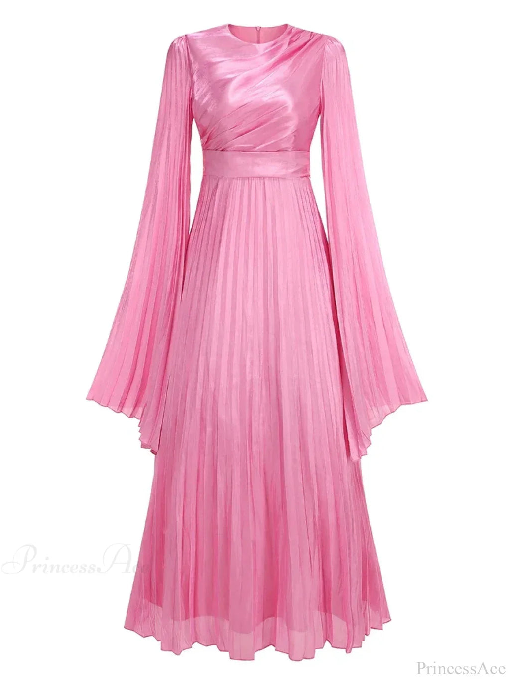 Sexy O Neck Batwing Sleeve Pleated Long Dress Women Rose Party Dress