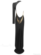 Sexy O Neck One Shoulder Backless Chain Black Long Evening Party Dress