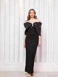 Sexy Off Shoulder Diamond Straps Bandage Black Pleated Shiny Celebrity Party Dress