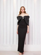 Sexy Off Shoulder Diamond Straps Bandage Black Pleated Shiny Celebrity Party Dress