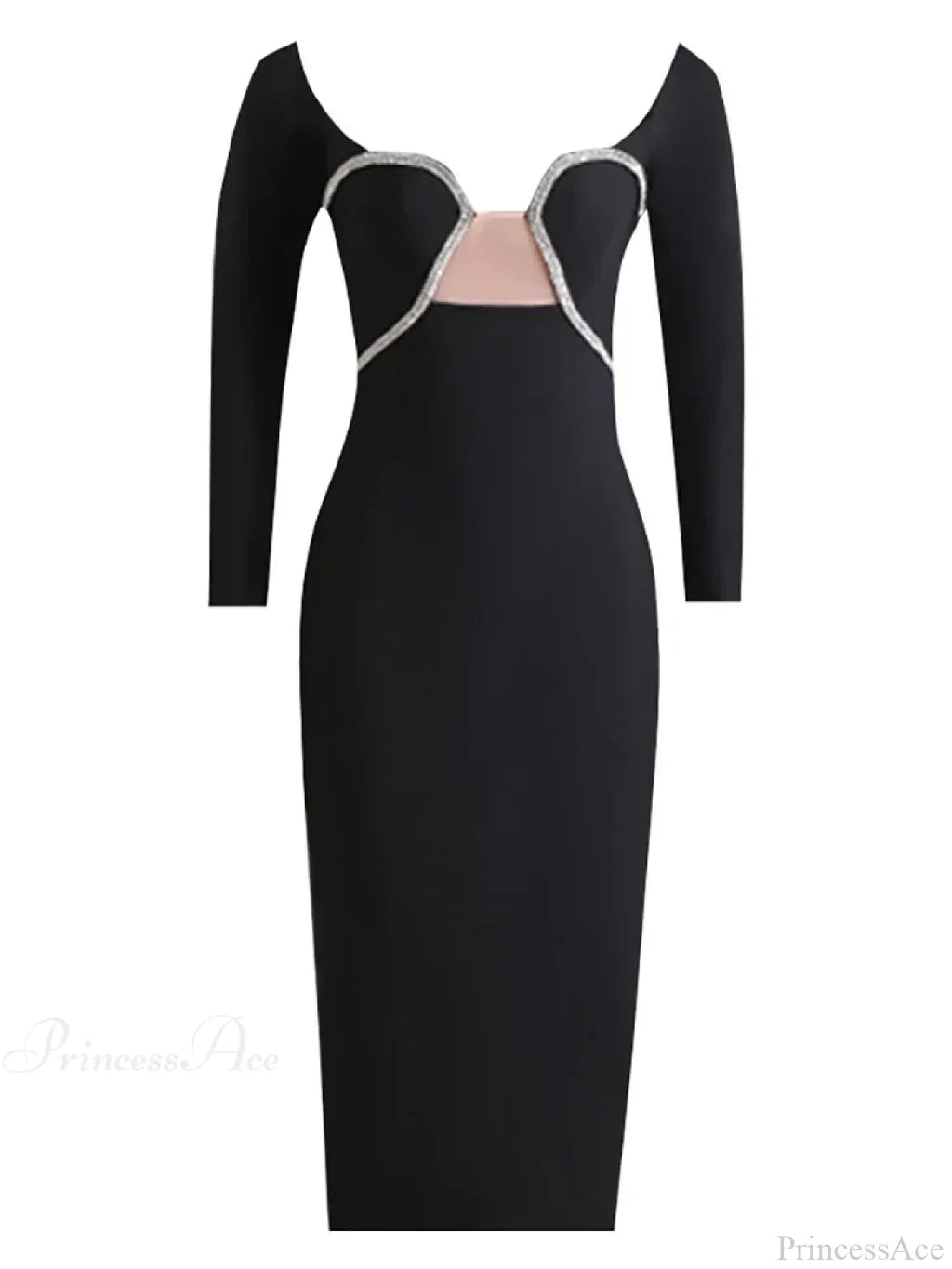 Sexy Off Shoulder Long Sleeve Diamonds Bandage Black Mesh Party Dress