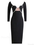 Sexy Off Shoulder Long Sleeve Diamonds Bandage Black Mesh Party Dress