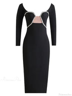 Sexy Off Shoulder Long Sleeve Diamonds Bandage Black Mesh Party Dress