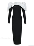 Sexy Off Shoulder Long Sleeves Bandage Black Detachable Pleated Party Dress