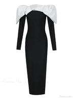 Sexy Off Shoulder Long Sleeves Bandage Black Detachable Pleated Party Dress