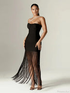 Sexy One Shoulder Diamonds Strap Tassel Bandage Dress Shiny Rhinestone Party Dress