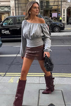Sexy One-shoulder Ruched Slim Long Sleeve Tee