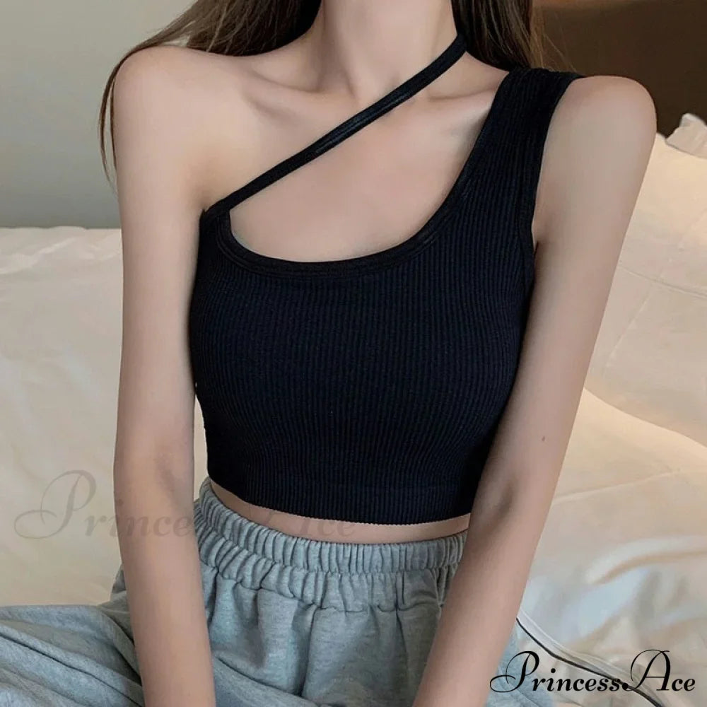 Sexy One Shoulder Sleeveless Crop Tops