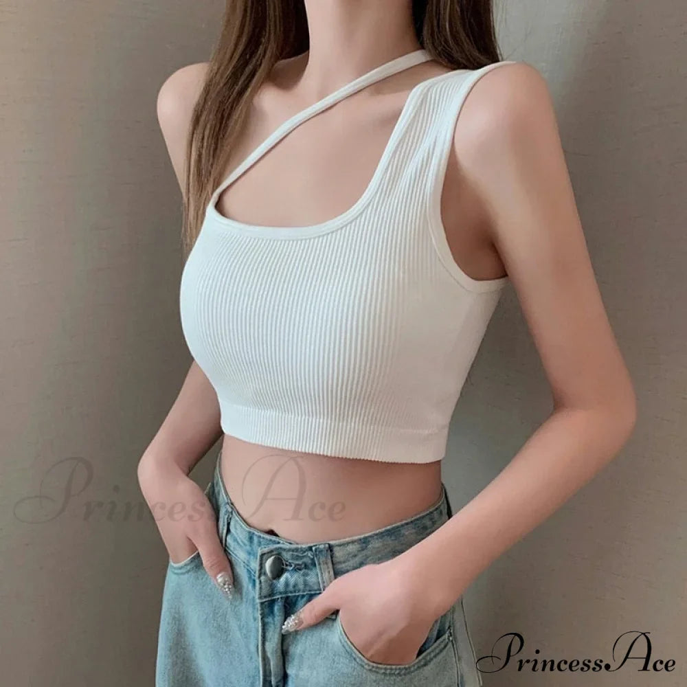 Sexy One Shoulder Sleeveless Crop Tops