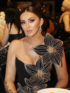 Sexy One Shoulder Sleeveless Diamonds Flower Bandage Black High Slit Party Dress