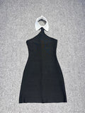 Sexy Patchwork Sleeveless Bandage Dress Black Backless Bodycon Mini Party Dress