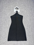 Sexy Patchwork Sleeveless Bandage Dress Black Backless Bodycon Mini Party Dress