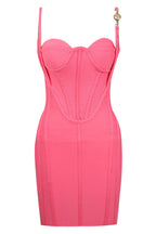 Pleated Trim Sweetheart Bustier Bodycon Bandage Mini Dress - Pink