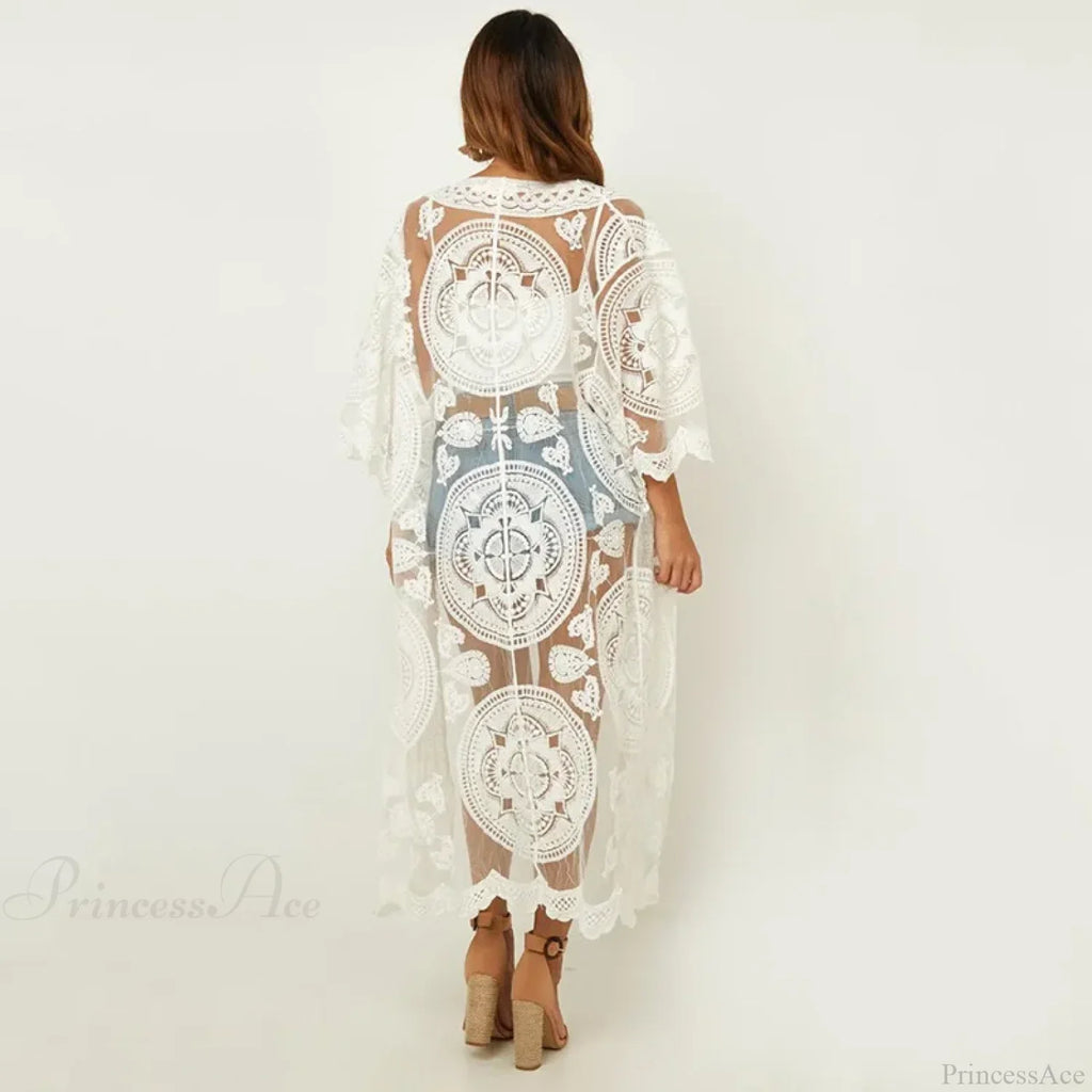 Sexy See-Through Lace Blouse Boho Beach Bikini Cover Up