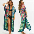 Sexy Side Split Beach Kaftan Tunic Boho Floral Print Summer Dress