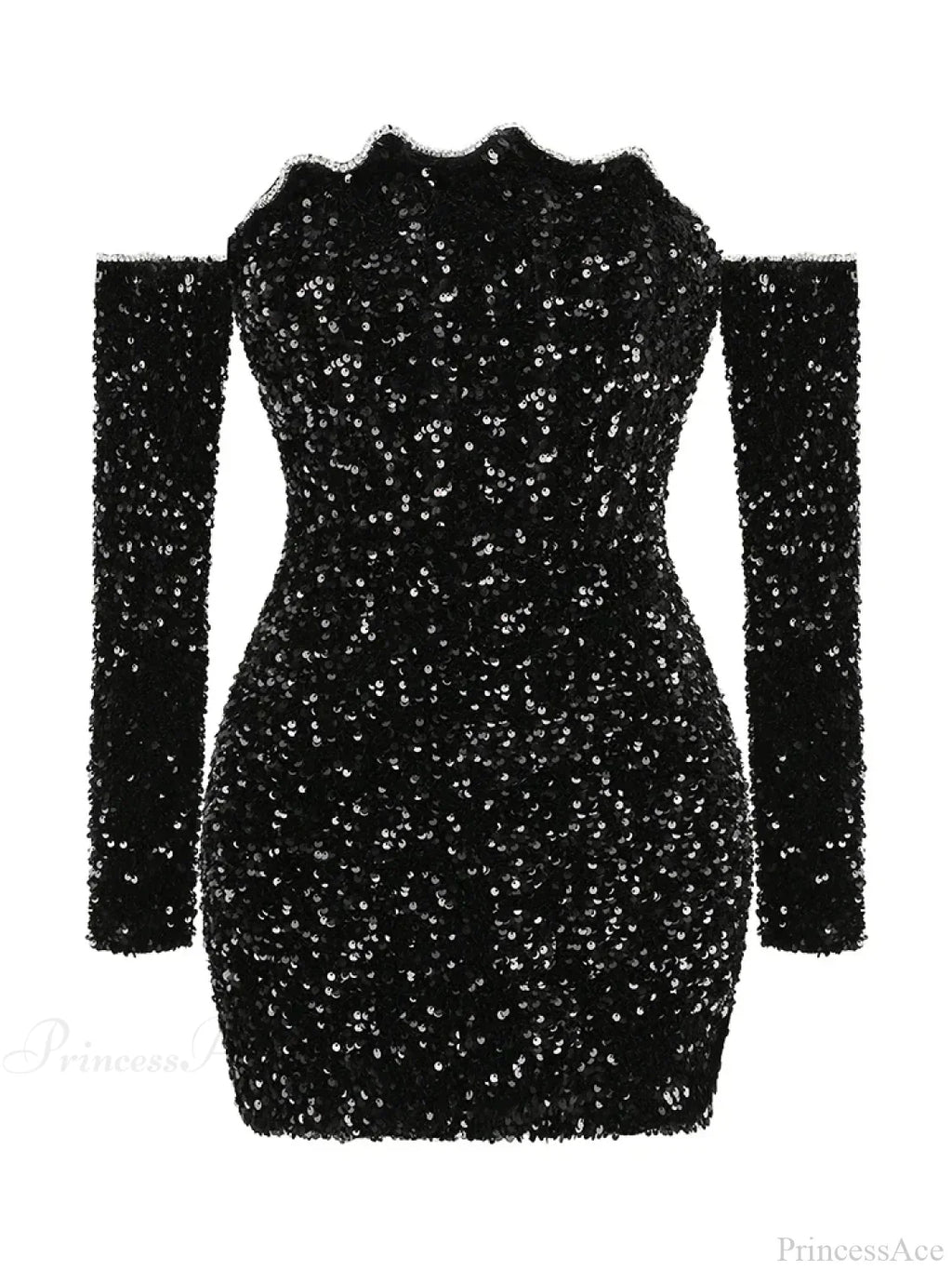 Sexy Slash Neck Long Sleeve Sparkling Sequins Dress Off Shoulder Party Dress