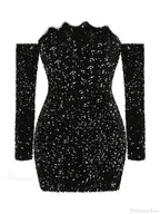 Sexy Slash Neck Long Sleeve Sparkling Sequins Dress Off Shoulder Party Dress