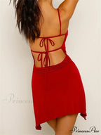Sexy Slash Neck Summer A line Spaghetti Mini Dress