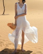 Sexy Sleeveless Deep V-neck Tank Maxi Dress Cotton Long Summer Dress