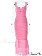 Sexy Sleeveless Strap Evening for Women Low Cut Ruched Bodycon Elegant Mermaid Party Vestidos