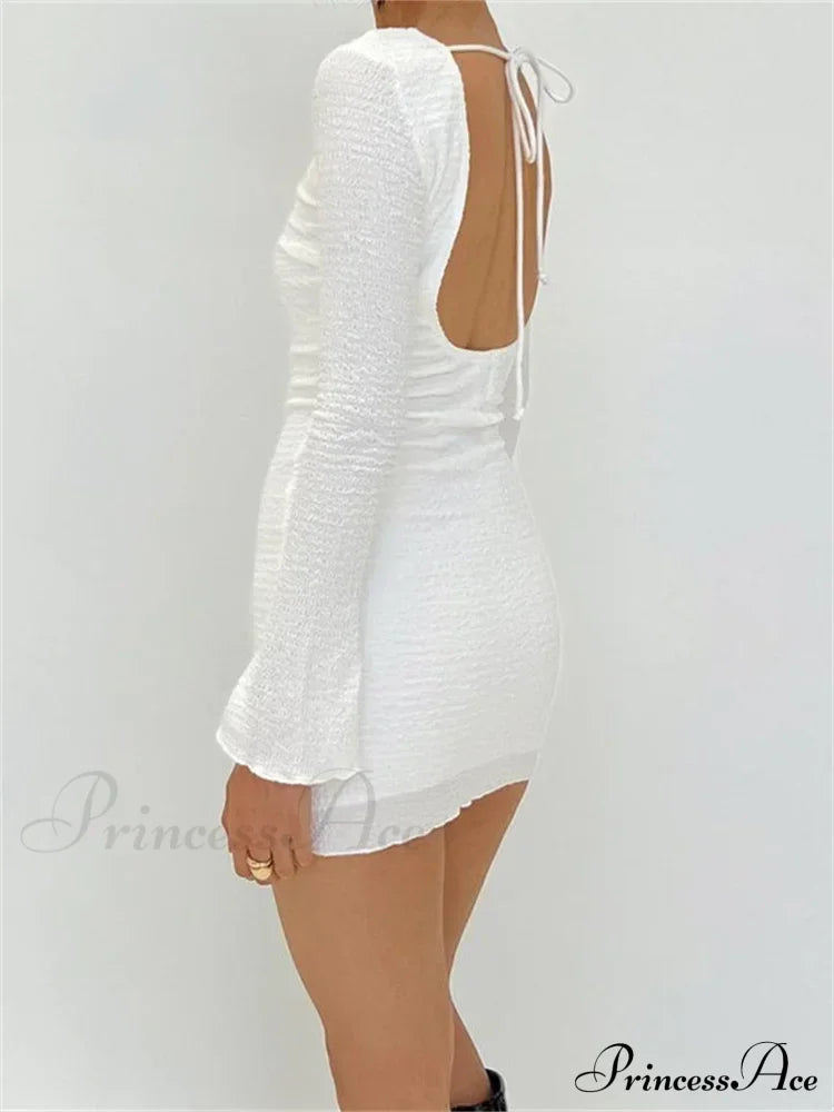 Sexy Solid Bodycon Solid Color Long Sleeve Spring Mini Dress