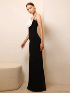Sexy Spaghetti Strap 3D Flower Bandage Maxi Black Sleeveless Party Dress