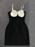 Sexy Spaghetti Strap 3D Flower Bandage Sleeveless Floral A-Line Party Dress