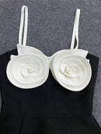 Sexy Spaghetti Strap 3D Flower Bandage Sleeveless Floral A-Line Party Dress
