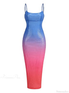 Sexy Spaghetti Strap Gradient Sequins Long Dress Sleeveless Colorful Party Dress